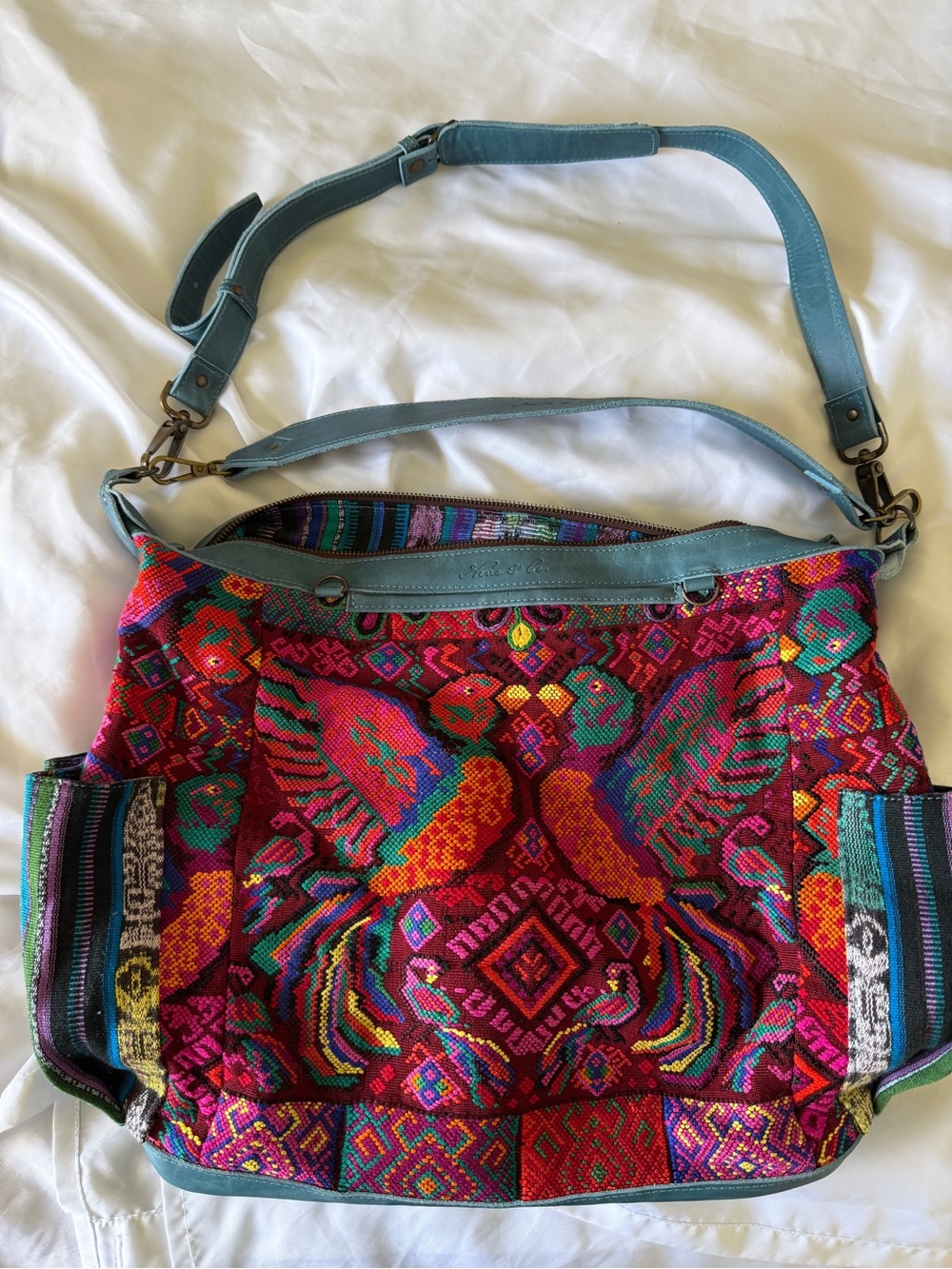 Nena and Co Beatriz CDB in Cerulean leather and OOAK huipil